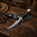 Red Hood inspired knife featuring a premium D2 steel blade and Micarta handle with sheath