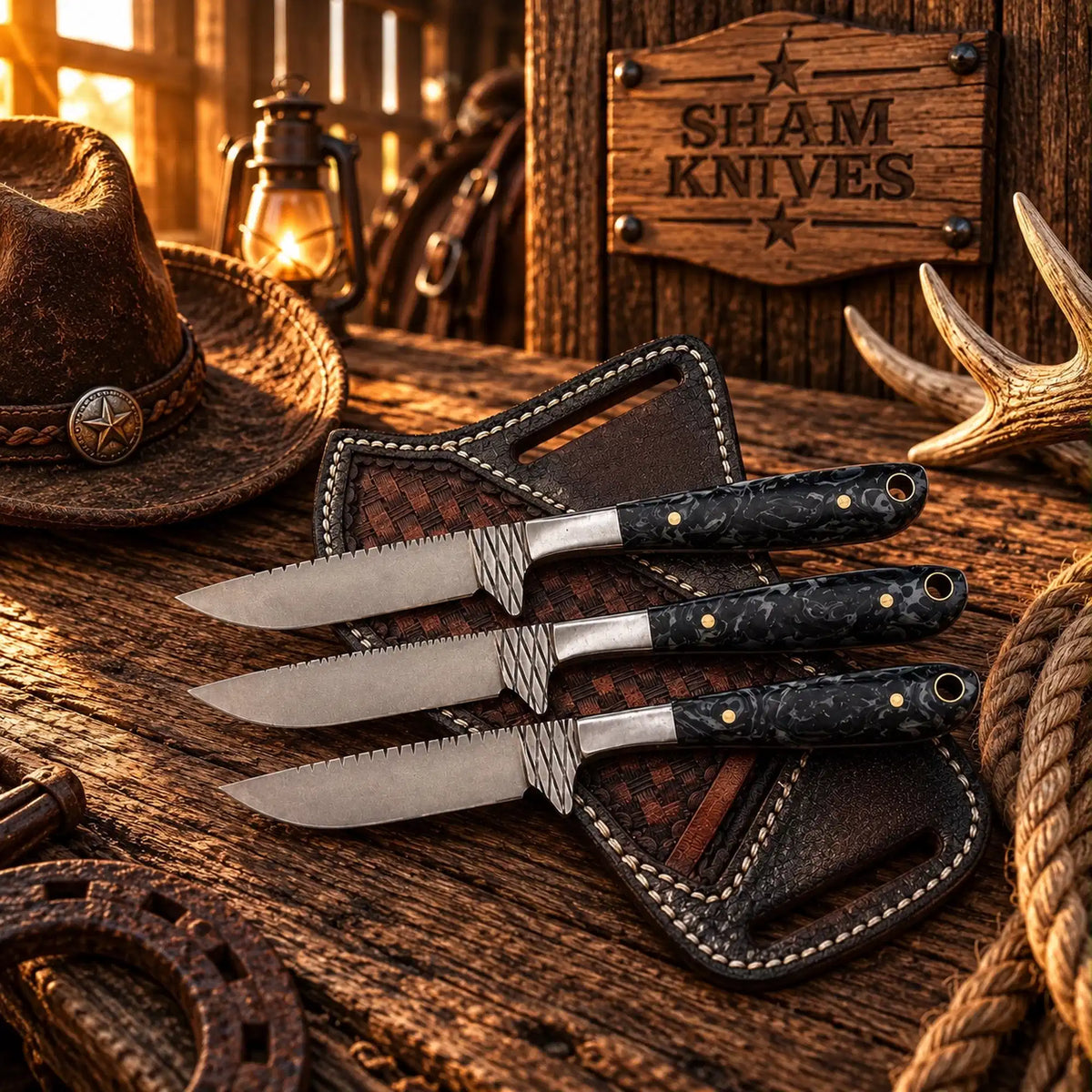 Ridge Riders Trio farrier rasp steel skinning knife set