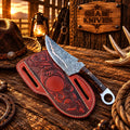 Ring-tail Copper Damascus skinning knife with brown resin handle