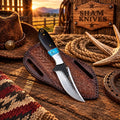 Rodeo Western knife with black buffalo horn and turquoise handle
