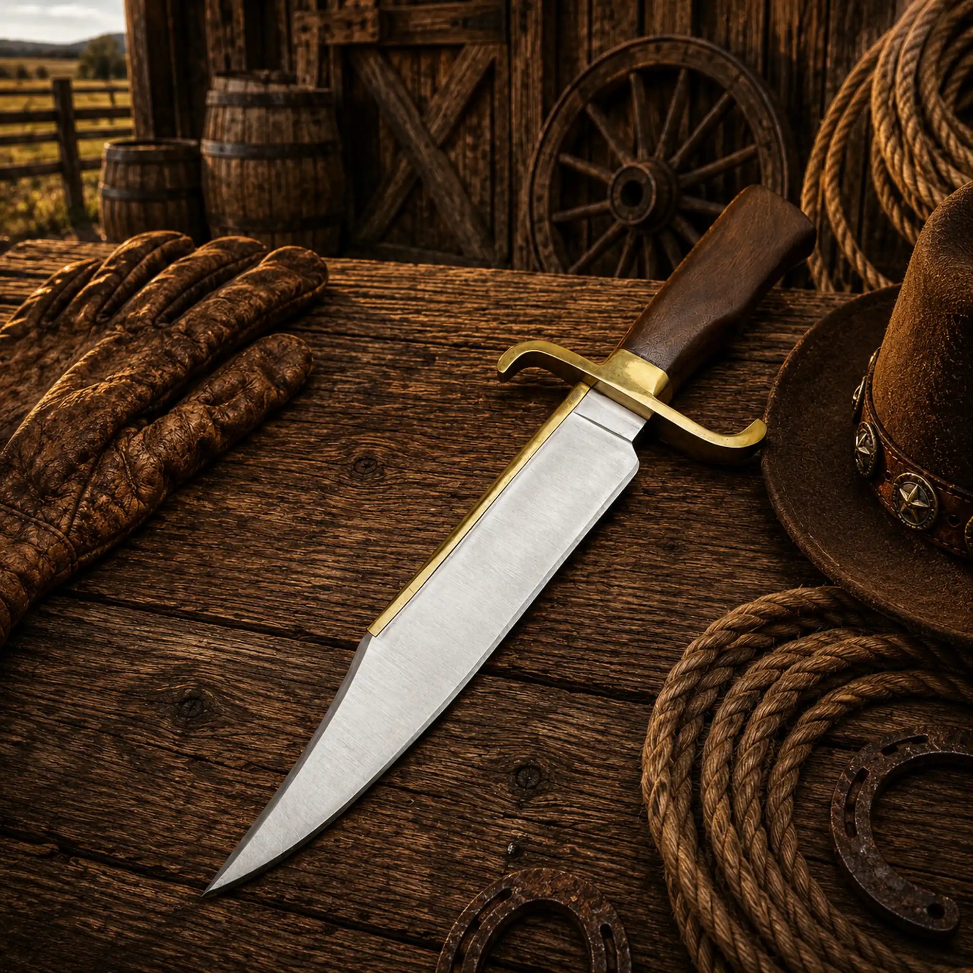 Collector Bowie knife with rose wood handle and fixed blade design