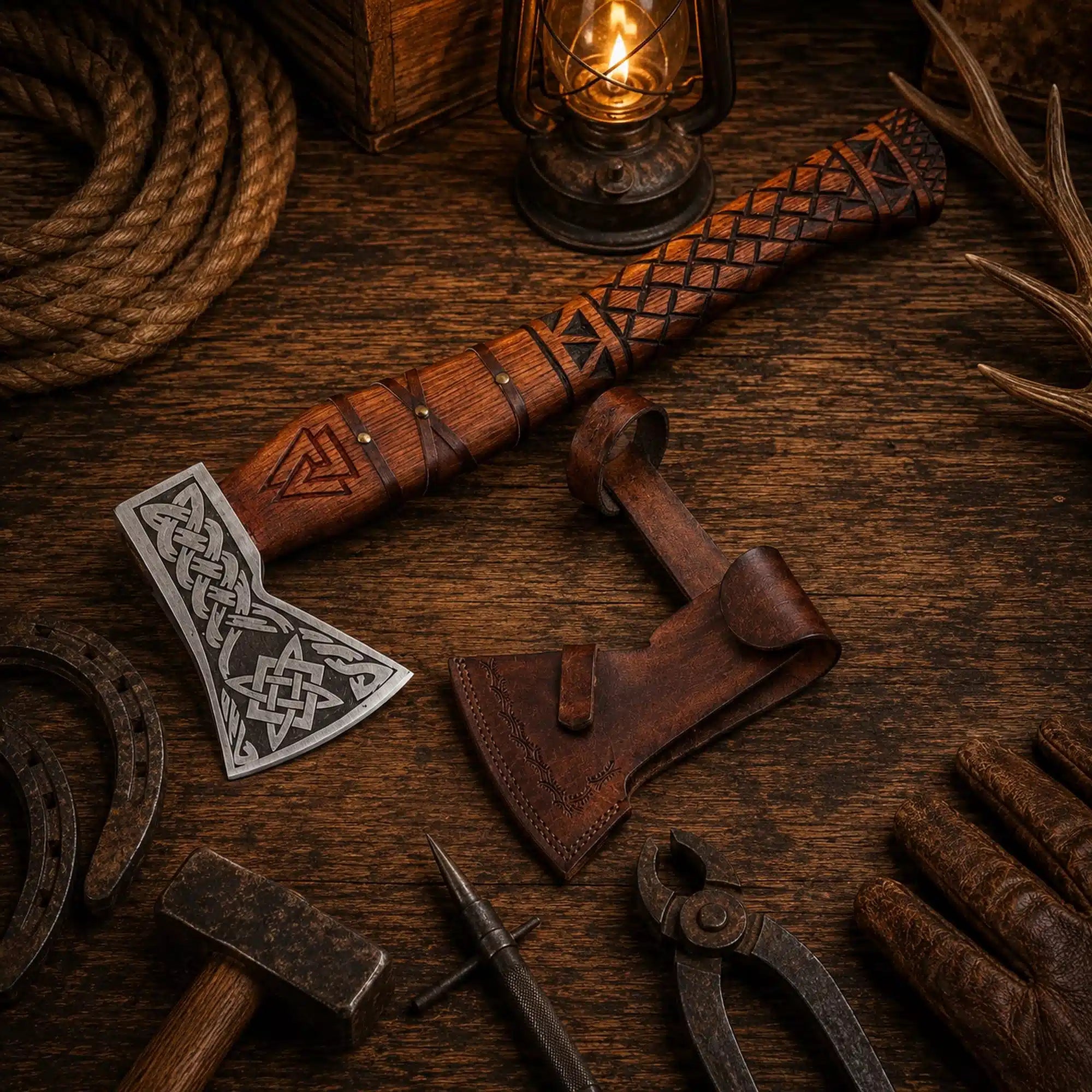 Runic and Celtic engraved Viking axe made from 1095 carbon steel