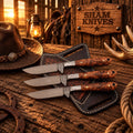 The Rustler Trio farrier rasp steel skinning knife set with resin handles