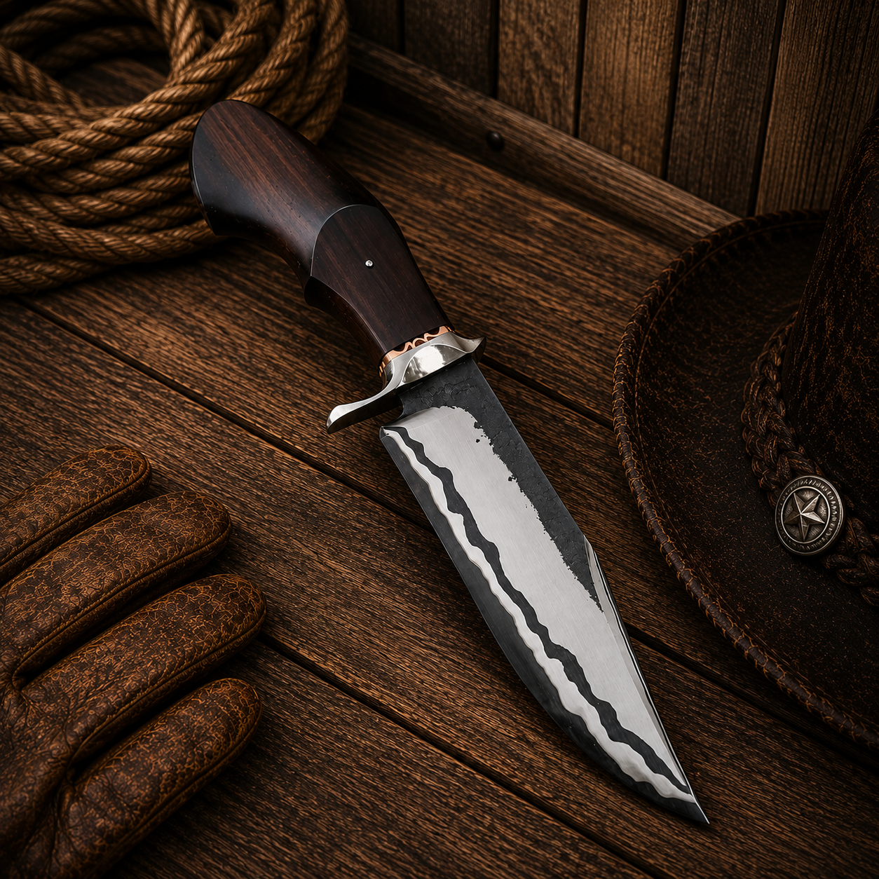 San Mai Jungle Bowie knife with handcrafted 5160 steel blade