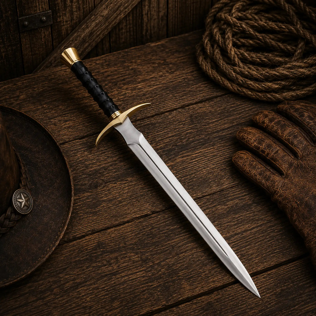 Shadowbane legendary Viking sword with buffalo horn handle and brass fittings