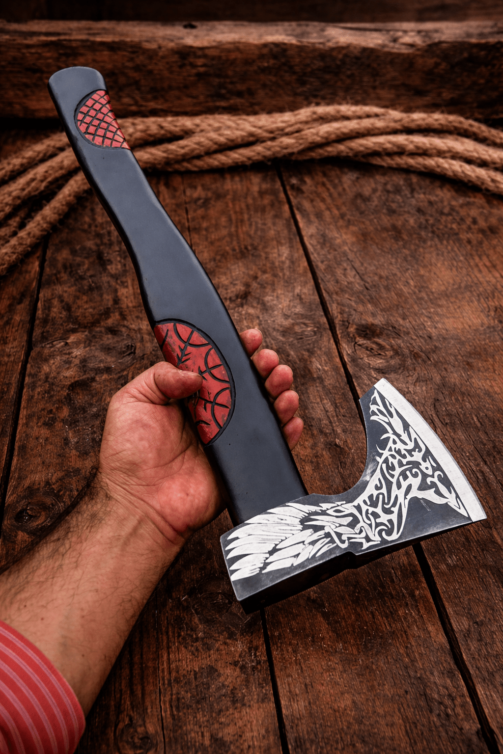 Shadowfang Viking Bearded Axe – Hand Forged High Carbon Steel Norse Battle Axe with Engraved Wolf Blade - SHAM KNIVES Camping AxeSHAM KNIVES Shadowfang Viking Bearded Axe – Hand Forged High Carbon Steel Norse Battle Axe with Engraved Wolf Blade