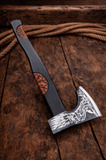 Shadowfang Viking Bearded Axe – Hand Forged High Carbon Steel Norse Battle Axe with Engraved Wolf Blade - SHAM KNIVES Camping AxeSHAM KNIVES Shadowfang Viking Bearded Axe – Hand Forged High Carbon Steel Norse Battle Axe with Engraved Wolf Blade