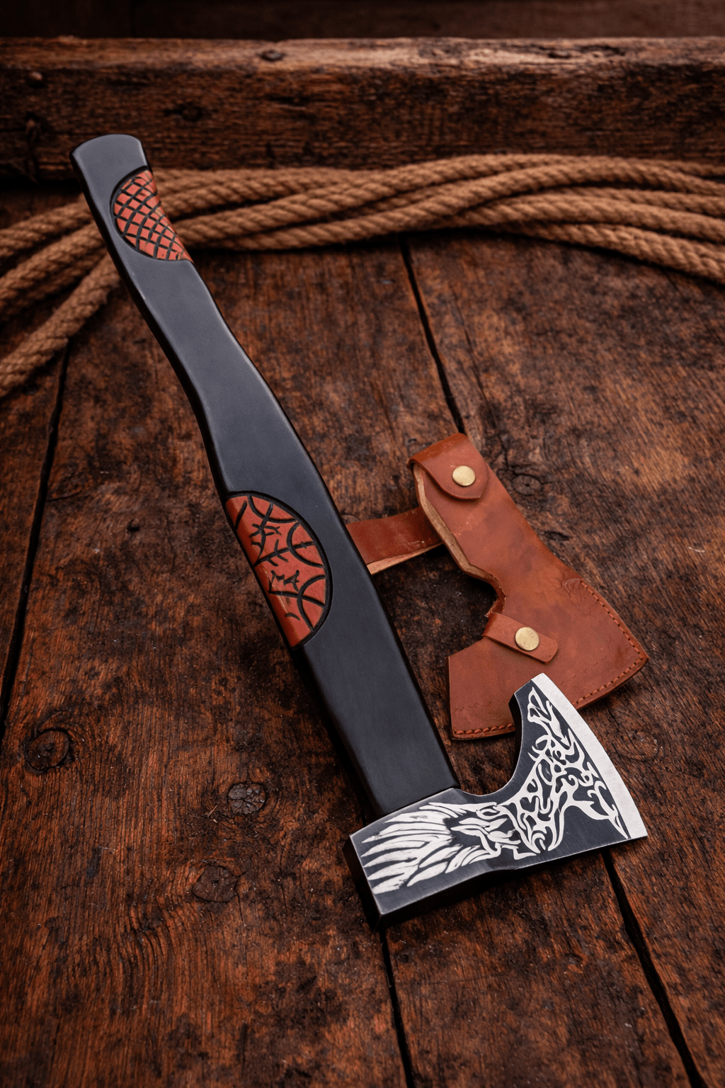 Shadowfang Viking Bearded Axe – Hand Forged High Carbon Steel Norse Battle Axe with Engraved Wolf Blade - SHAM KNIVES Camping AxeSHAM KNIVES Shadowfang Viking Bearded Axe – Hand Forged High Carbon Steel Norse Battle Axe with Engraved Wolf Blade