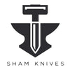 Logo of 'Sham Knives' with a stylized knife design on a white background