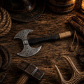 Skull Etched Double-Headed Viking Axe – Hand Forged Carbon Steel - SHAM KNIVESViking AxeSHAM KNIVESSkull etched double-headed Viking axe with ash wood handle