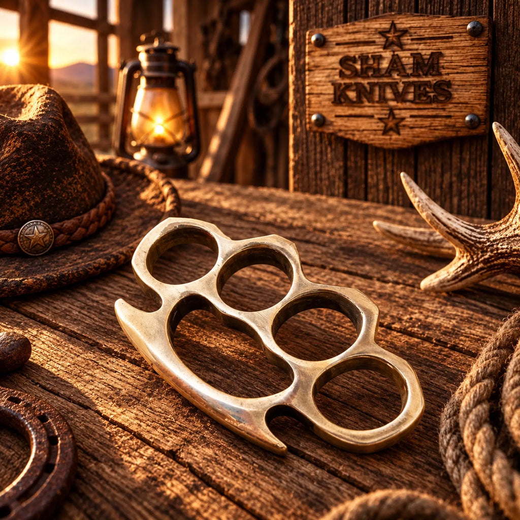 Solid hand-cast brass knuckle with four rounded finger openings