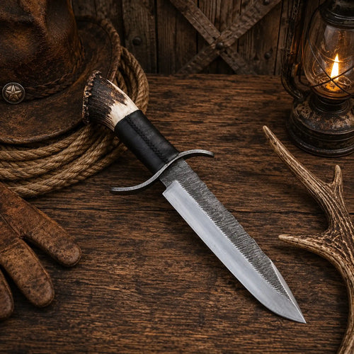 Stag Crown Legend Bowie knife with D2 blade and leather sheath