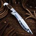 Stag Handle Hunting Bowie Knife – 17" D2 Steel Blade & Leather Sheath - SHAM KNIVESBowie knifeSHAM KNIVESHandmade 17-inch D2 steel Bowie knife with natural stag horn handle.