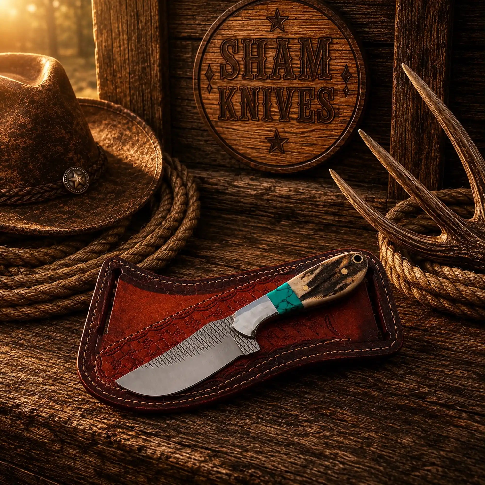 Stag handle Western ranch knife with a 3.25-inch rasp steel blade