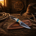 Stag and turquoise Buckaroo ranch knife with D2 acid-wash steel blade