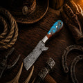 Stockman's Bull Cutter Knife with Damascus steel blade and epoxy resin handle.