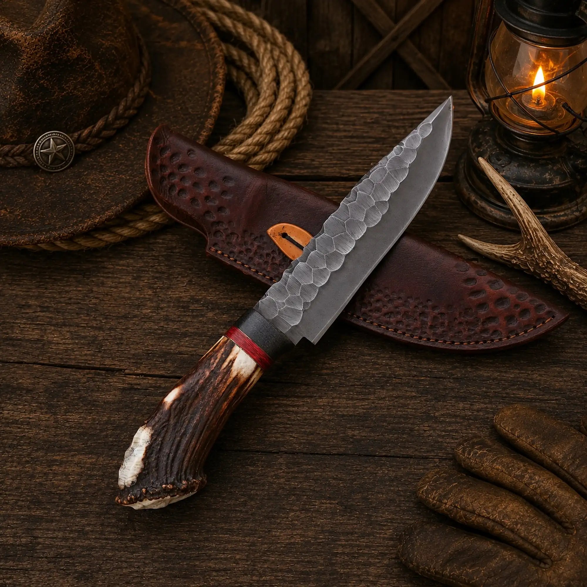 Stoneforge Viking Bowie knife with textured 1095 carbon-steel blade