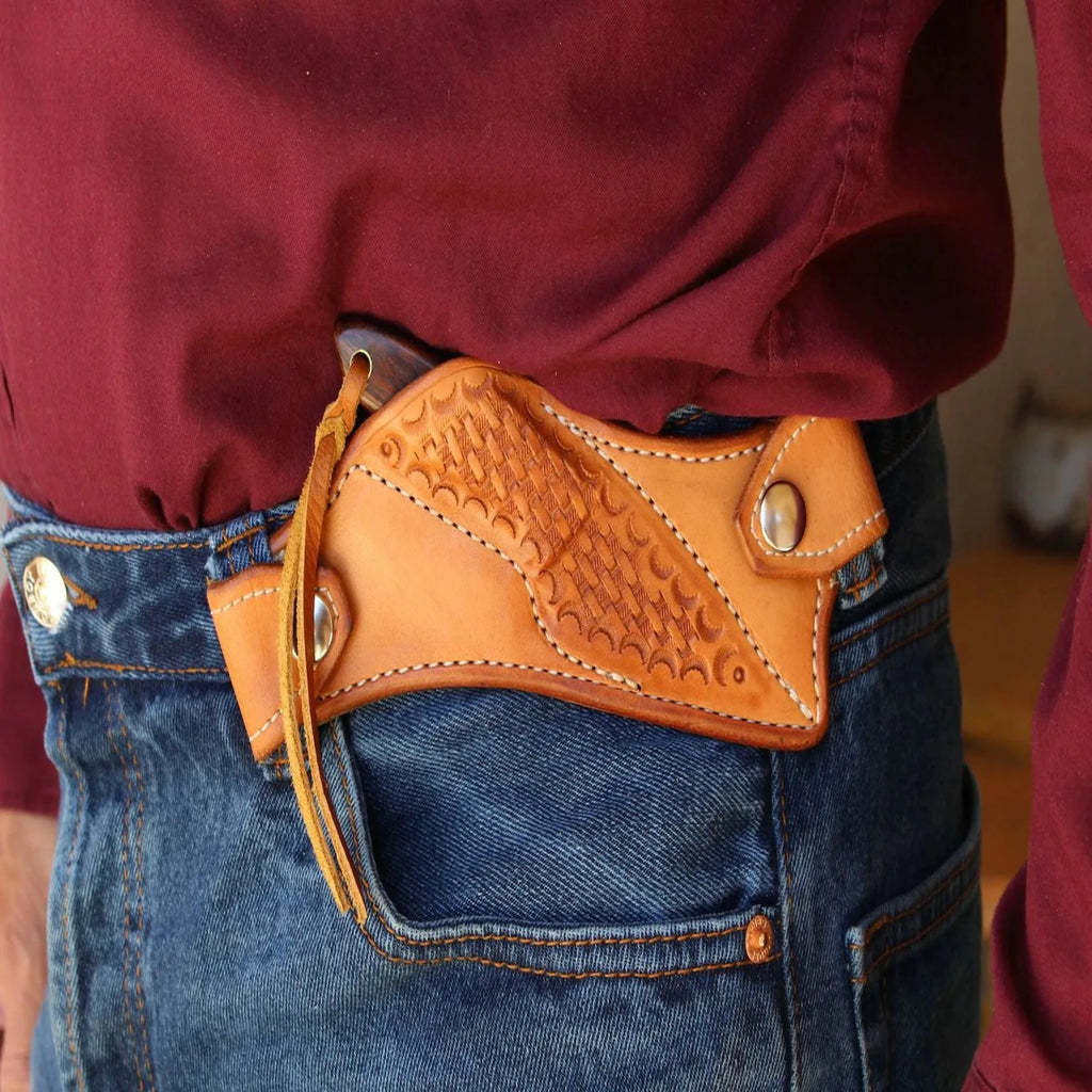 Tapadero Ranch Master Buckaroo Knife – D2 steel Cross Draw sheath Edition - SHAM KNIVESCowboy KnifeSHAM KNIVESBuckaroo Ranch Knife with Brass Bolster and cossdraw belt Leather Sheath Edition