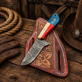 Texas Ranch Field Knife – Damascus Steel Blade with Back Belt Sheath - SHAM KNIVESCowboy KnifeSHAM KNIVESTexas Ranch Field Knife featuring a handmade Damascus steel blade and Texas flag handle