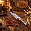 The Stampede D2 cowboy skinning knife with natural antler horn handle