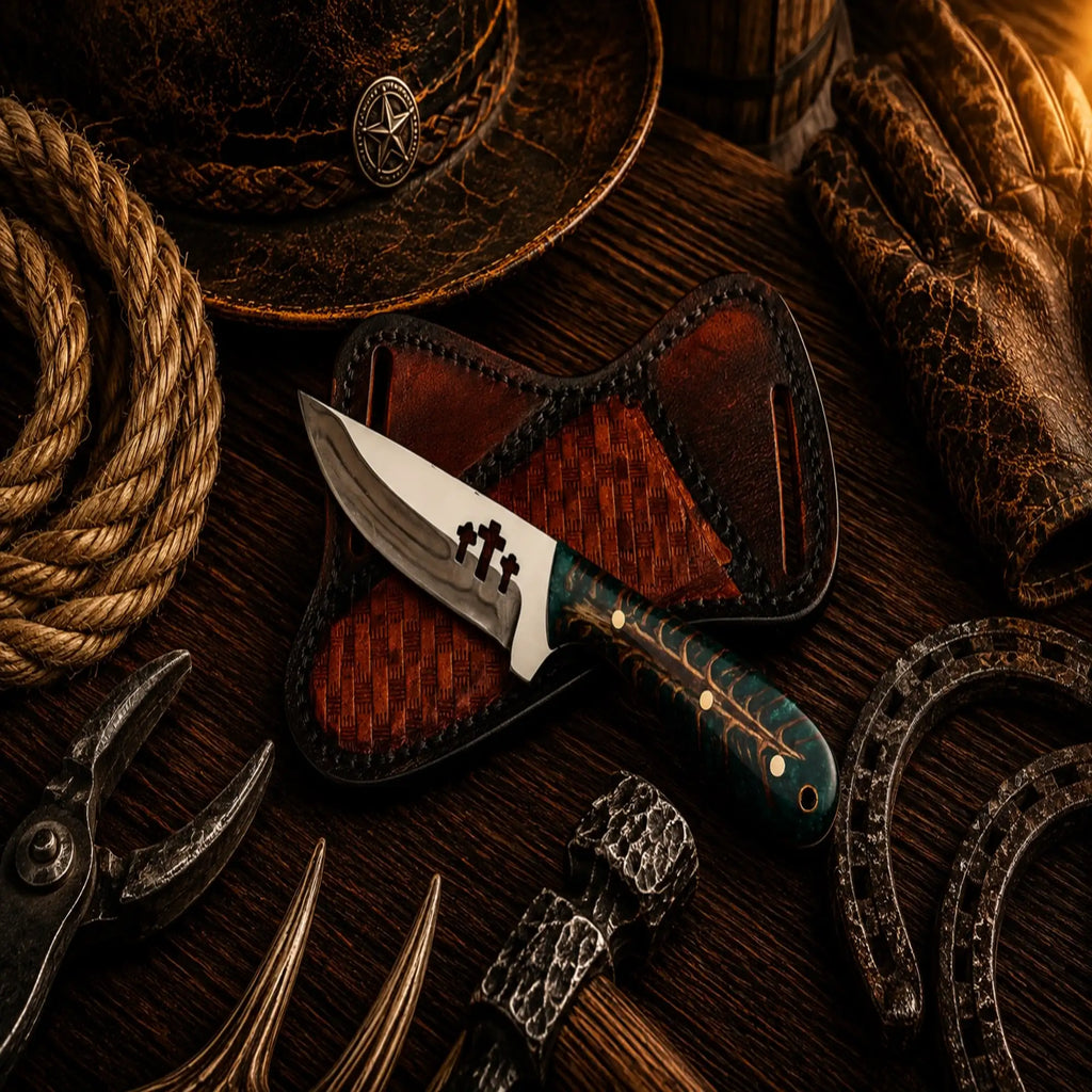 Three Cross Buckaroo Field Knife with 3.75-inch D2 steel blade.
