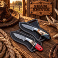 Traditional cowboy hunting knife set with D2 and Damascus steel blades