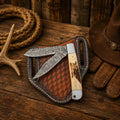 Handmade Damascus trapper pocket knife with antler horn handle