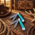  Turquoise Damascus trapper folding knife with two open blades