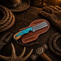 Turquoise Trail Bull Cutter with D2 acid wash blade and turquoise stone handle