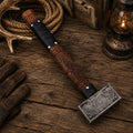 13-inch Valknut Viking battle hammer with carved rosewood handle