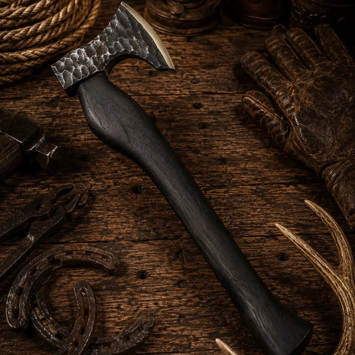 Vargoks hand forged Viking axe with black hardwood handle