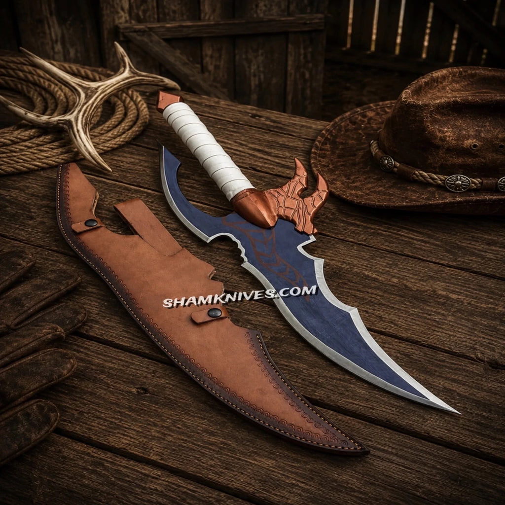 Venom Fang Fantasy Sword – 24" Handmade D2 Steel with Leather Sheath - SHAM KNIVESswordsSHAM KNIVESFantasy collector sword handcrafted from premium D2 steel blade