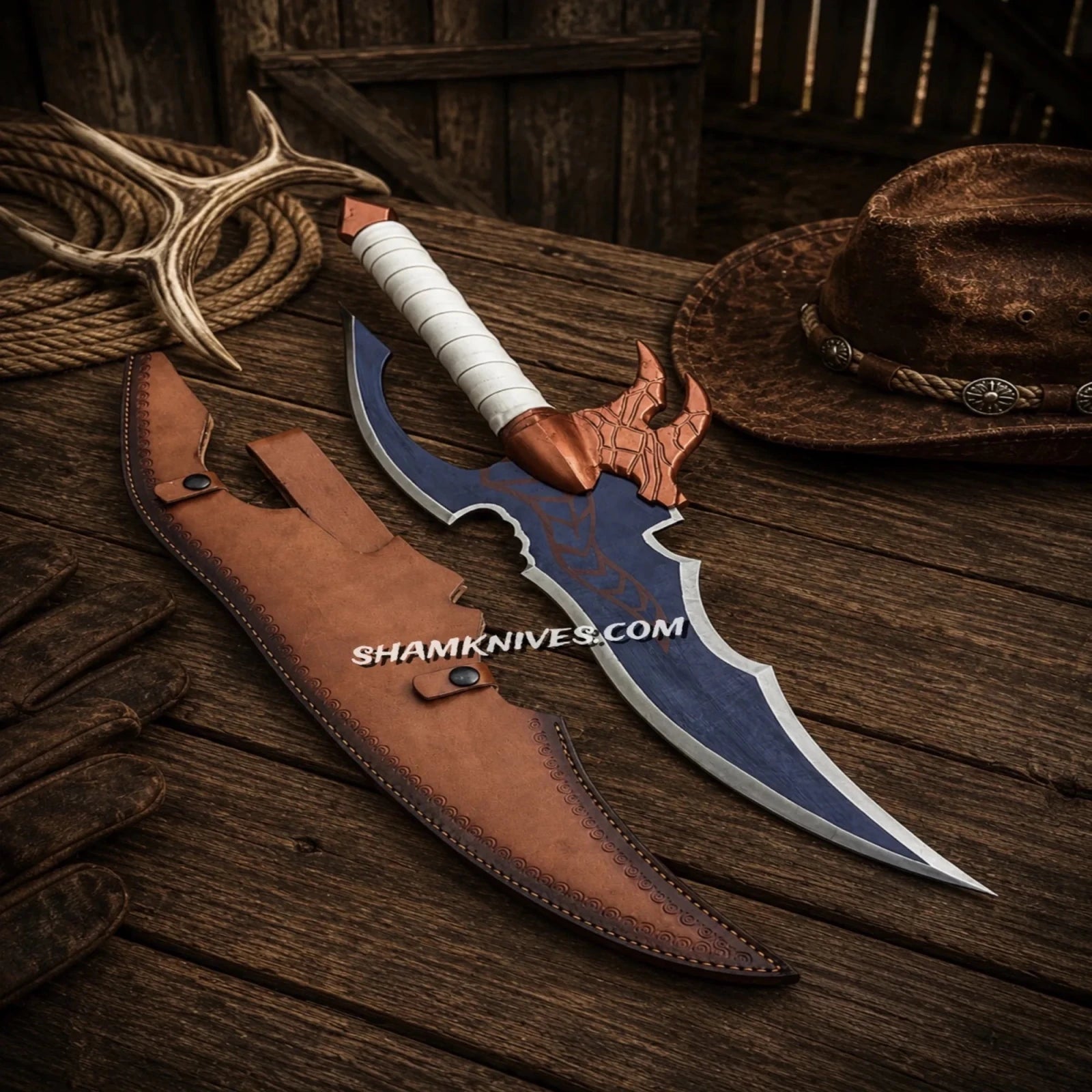 Venom Fang Fantasy Sword – 24" Handmade D2 Steel with Leather Sheath - SHAM KNIVESswordsSHAM KNIVESFantasy collector sword handcrafted from premium D2 steel blade