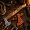 Viking Battle Axe for Sale – Hand Forged Norse Viking Axe - SHAM KNIVESBattle AxeSHAM KNIVESHand forged Viking battle axe with carved ash wood handle