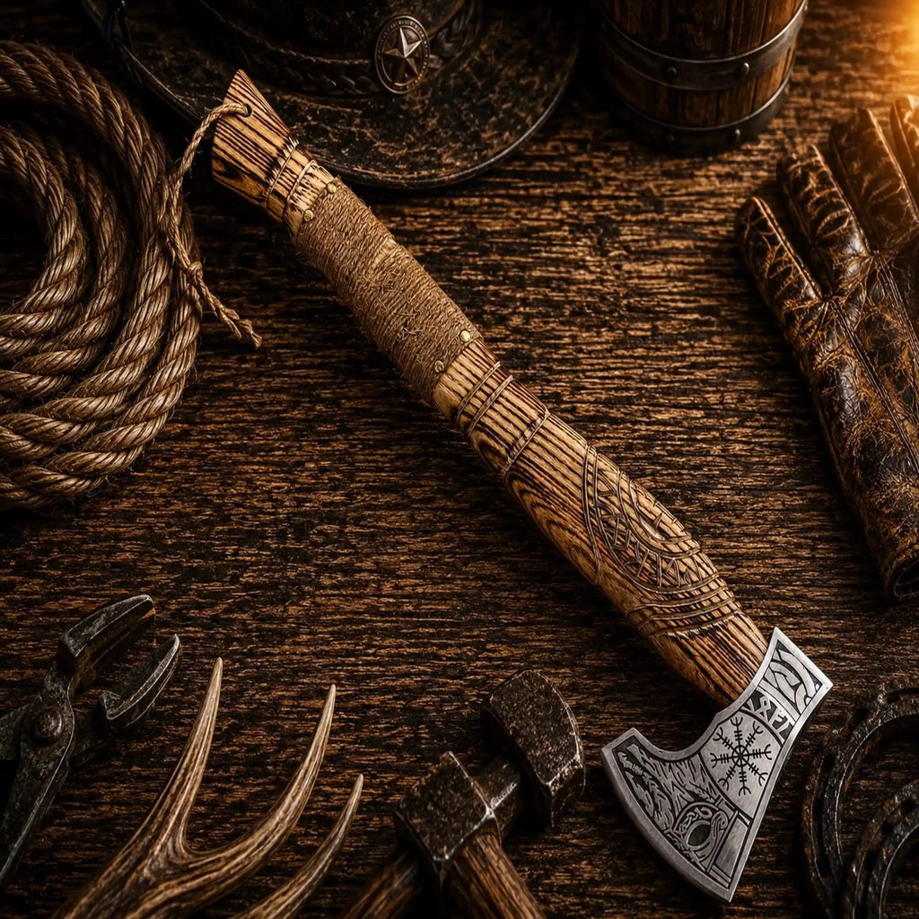 Viking Battle Axe for Sale – Hand Forged Norse Viking Axe - SHAM KNIVESBattle AxeSHAM KNIVESHandmade Viking battle axe with premium leather belt sheath