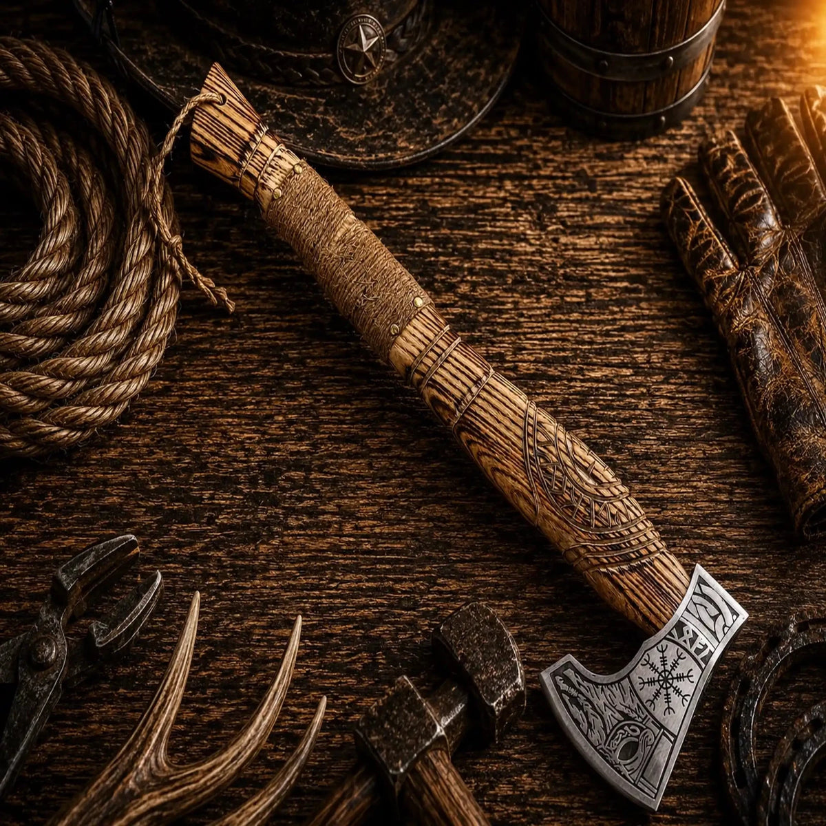 Viking Battle Axe for Sale – Hand Forged Norse Viking Axe - SHAM KNIVESBattle AxeSHAM KNIVESHandmade Viking battle axe with premium leather belt sheath