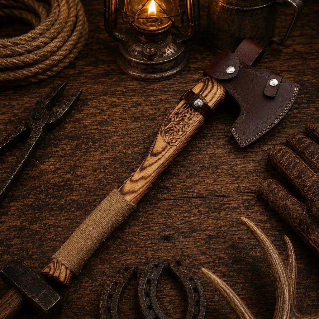 Handcrafted Celtic Viking axe with 8.5 inch head and 2.75 inch edge