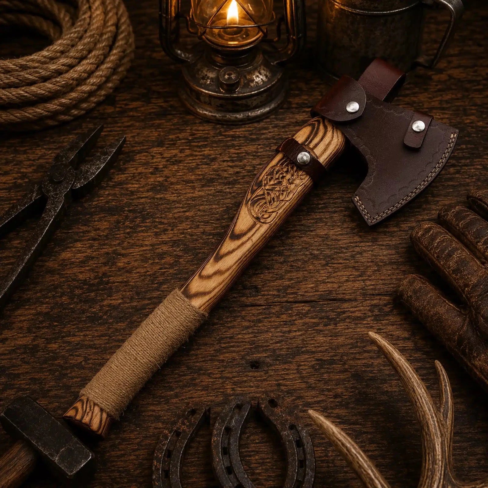 Handcrafted Celtic Viking axe with 8.5 inch head and 2.75 inch edge