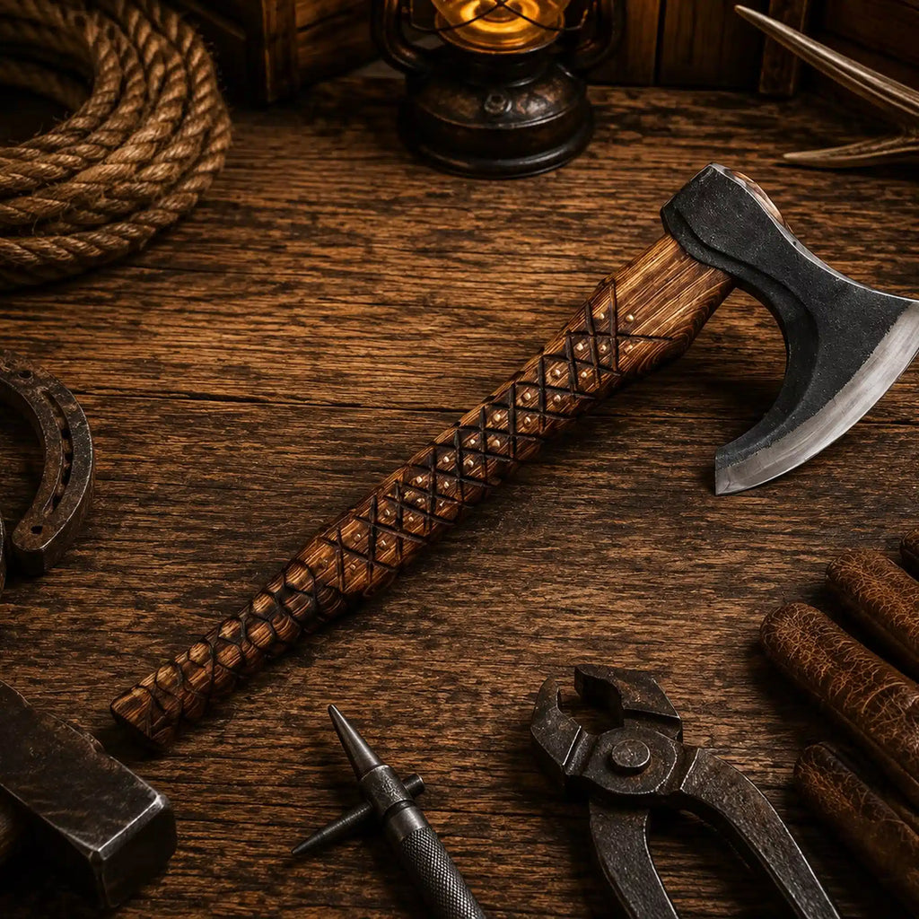 Viking Forest Axe with hand forged 1075 carbon steel head