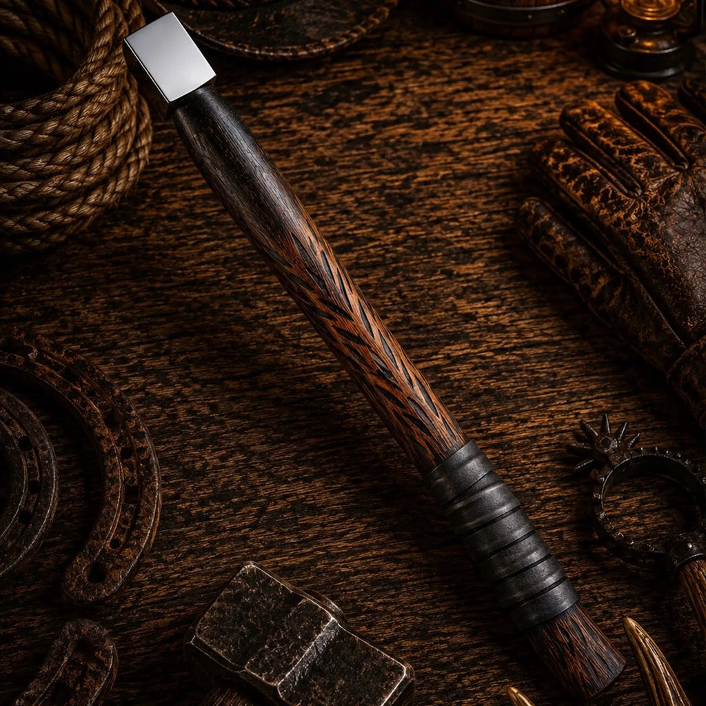 Vindflaug Viking Axe – Hand Forged 1095 Carbon Steel & Leather Grip - SHAM KNIVESViking AxeSHAM KNIVESVindflaug bearded axe with engraved high carbon steel head