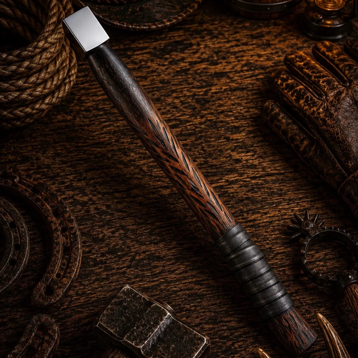 Vindflaug Viking Axe – Hand Forged 1095 Carbon Steel & Leather Grip - SHAM KNIVESViking AxeSHAM KNIVESVindflaug bearded axe with engraved high carbon steel head