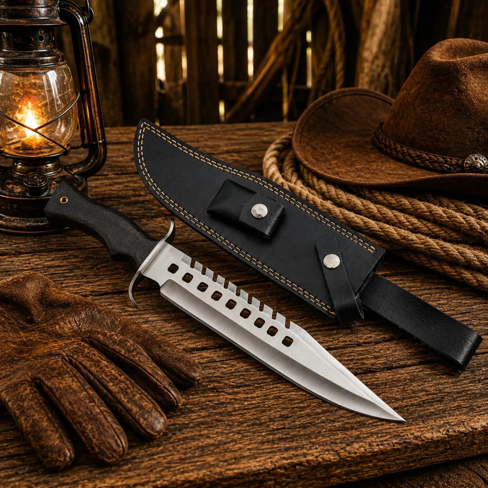 Walking Dead Negan Bowie Knife – Stainless Steel With Sheath - SHAM KNIVESBowie knifeSHAM KNIVESWalking Dead Negan Bowie combat knife with sawback spine