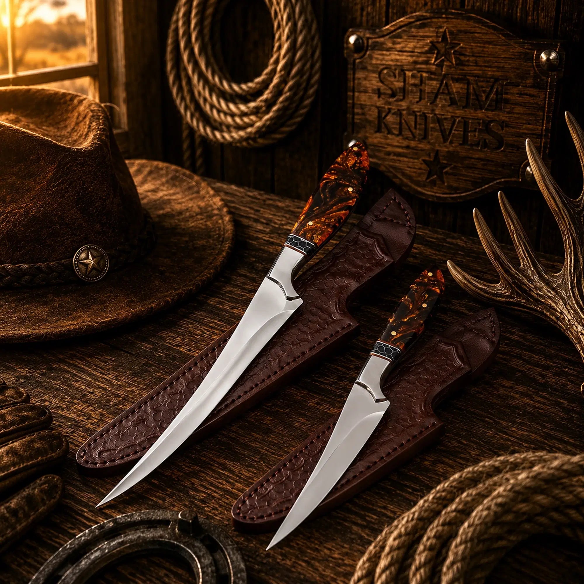 Western Angler Duo D2 steel fillet knife set with resin honeycomb handles