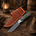 Western Belt Carry Knife – 4” Damascus Blade Pinecone Handle - SHAM KNIVESCowboy KnifeSHAM KNIVESHandmade western belt carry knife with 4-inch Damascus blade and pinecone handle