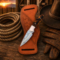 Western cowboy belt knife with 3 inch copper Damascus blade