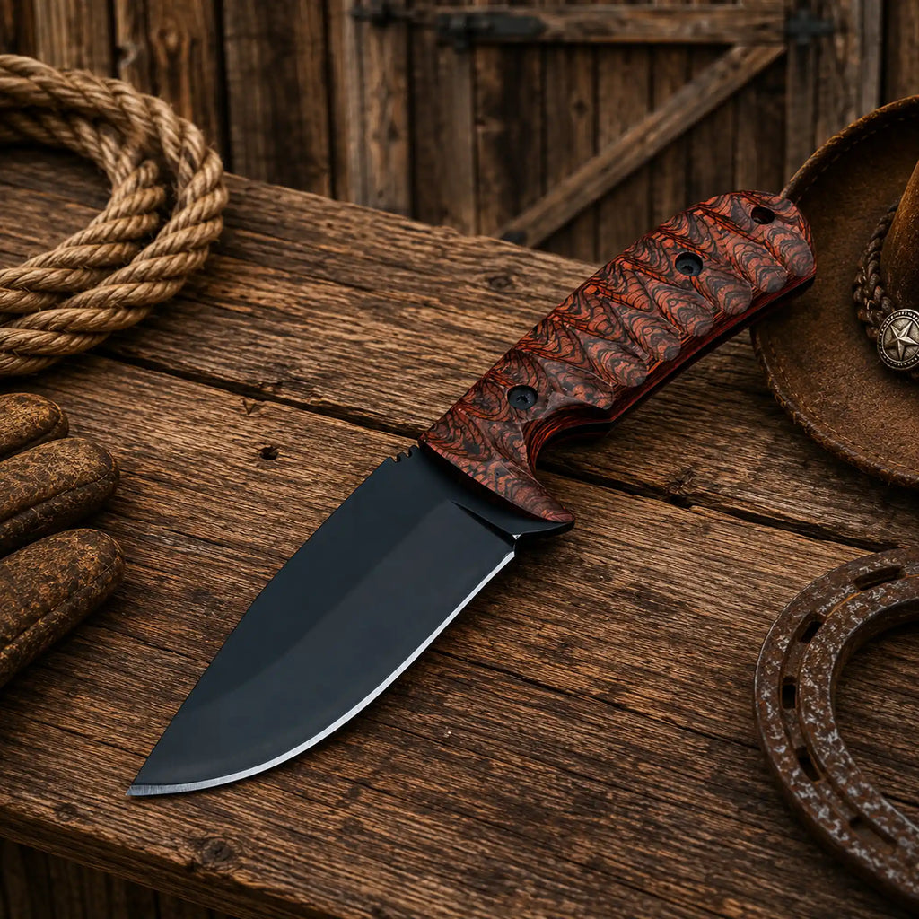 Cross draw cowboy knife designed for ranch work and outdoor adventures.
