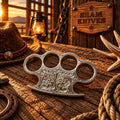 Western hand-engraved brass knuckle with symmetrical floral scrollwork