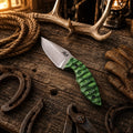 Handmade Western Ranch EDC knife with 3.5 inch D2 steel blade and Green Pakka Wood handle.