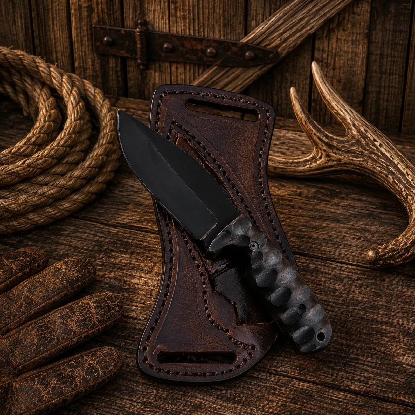 Western Ranch Hunting Knife – Micarta Handle & Cross Draw Sheath - SHAM KNIVESHunting KnifesSHAM KNIVESWestern fixed blade knife with ergonomic Micarta handle and leather cross draw sheath.