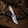 Handmade Western Rasp Steel knife with natural camel bone handle and genuine leather belt sheath.